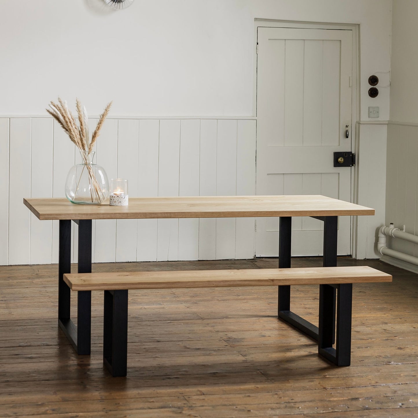 'Sussex' Solid Oak Dining Table 4-8 Seater. Black Oak Leg Version