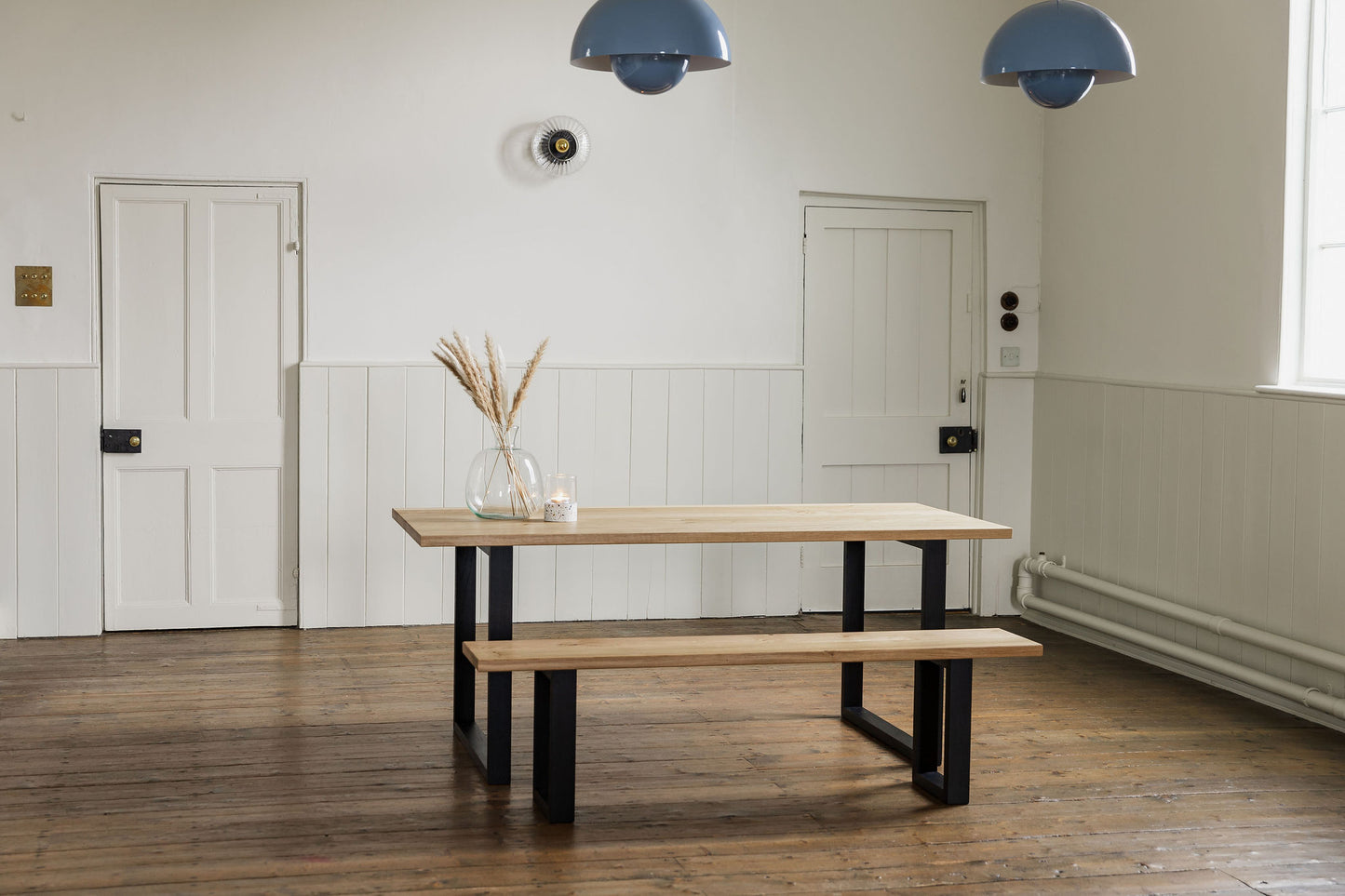 'Sussex' Solid Oak Dining Table 4-8 Seater. Black Oak Leg Version