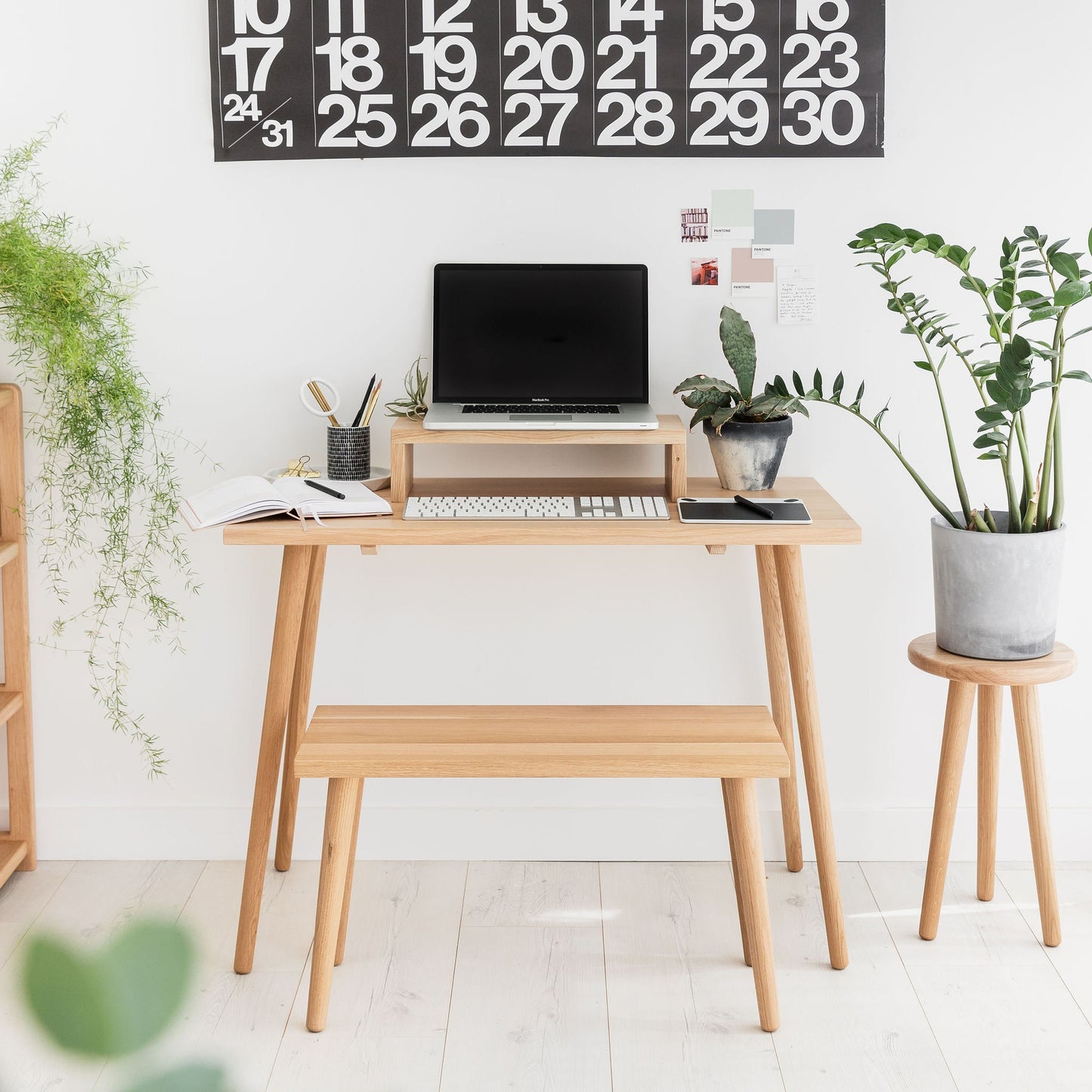 Solid Oak Hardwood Desk Monitor Stand Modern Office Table