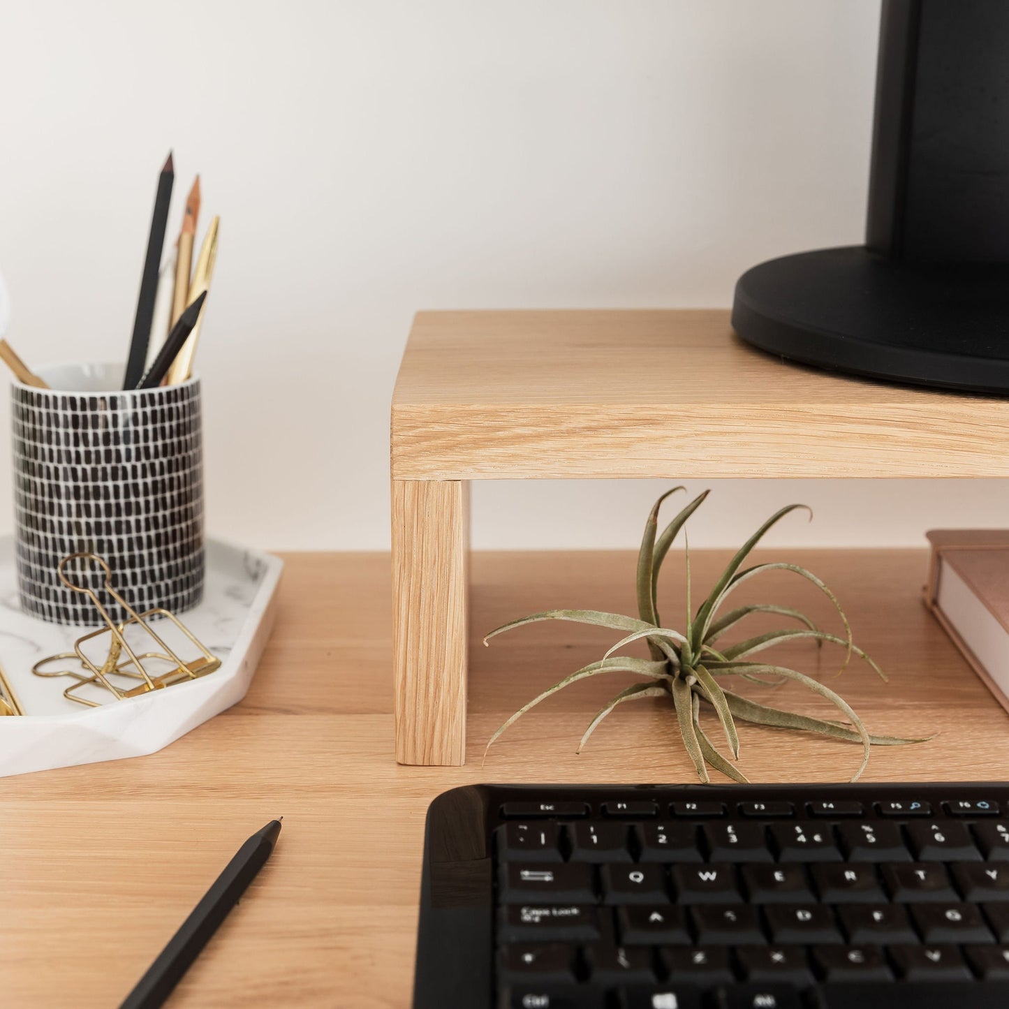 Solid Oak Hardwood Desk Monitor Stand Modern Office Table
