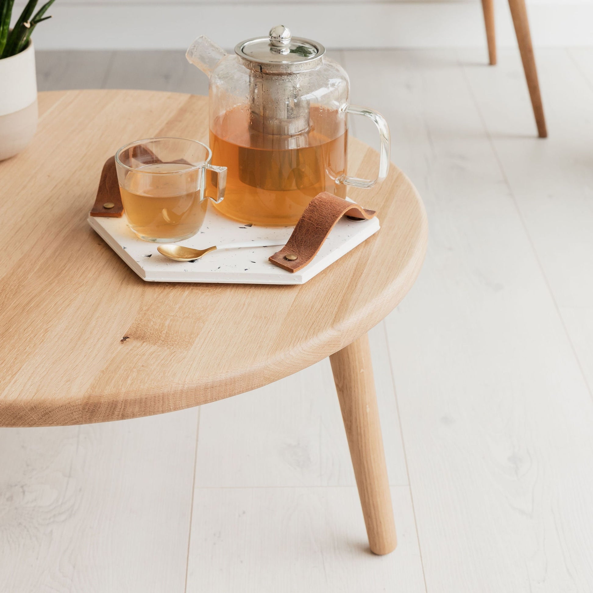 Round Oak Coffee Table. Solid Oak Hardwood Side Table. Mid Century Hand Made To Order In The UK. Modern Nordic Scandinavian Furniture