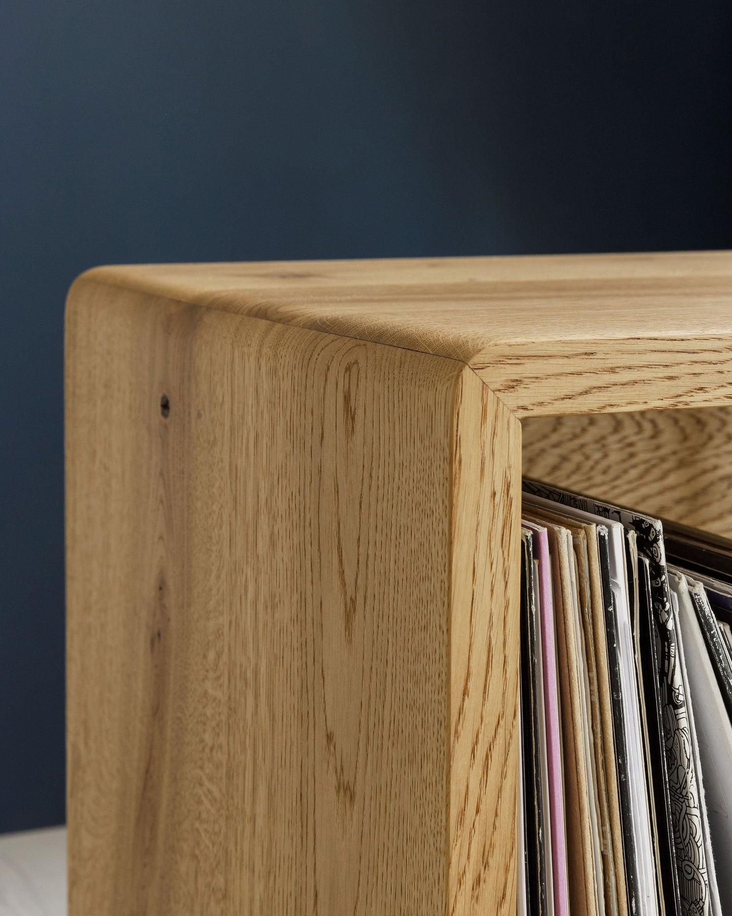 Solid Oak Record Player Stand With Oak Dividers And Rounded Edges