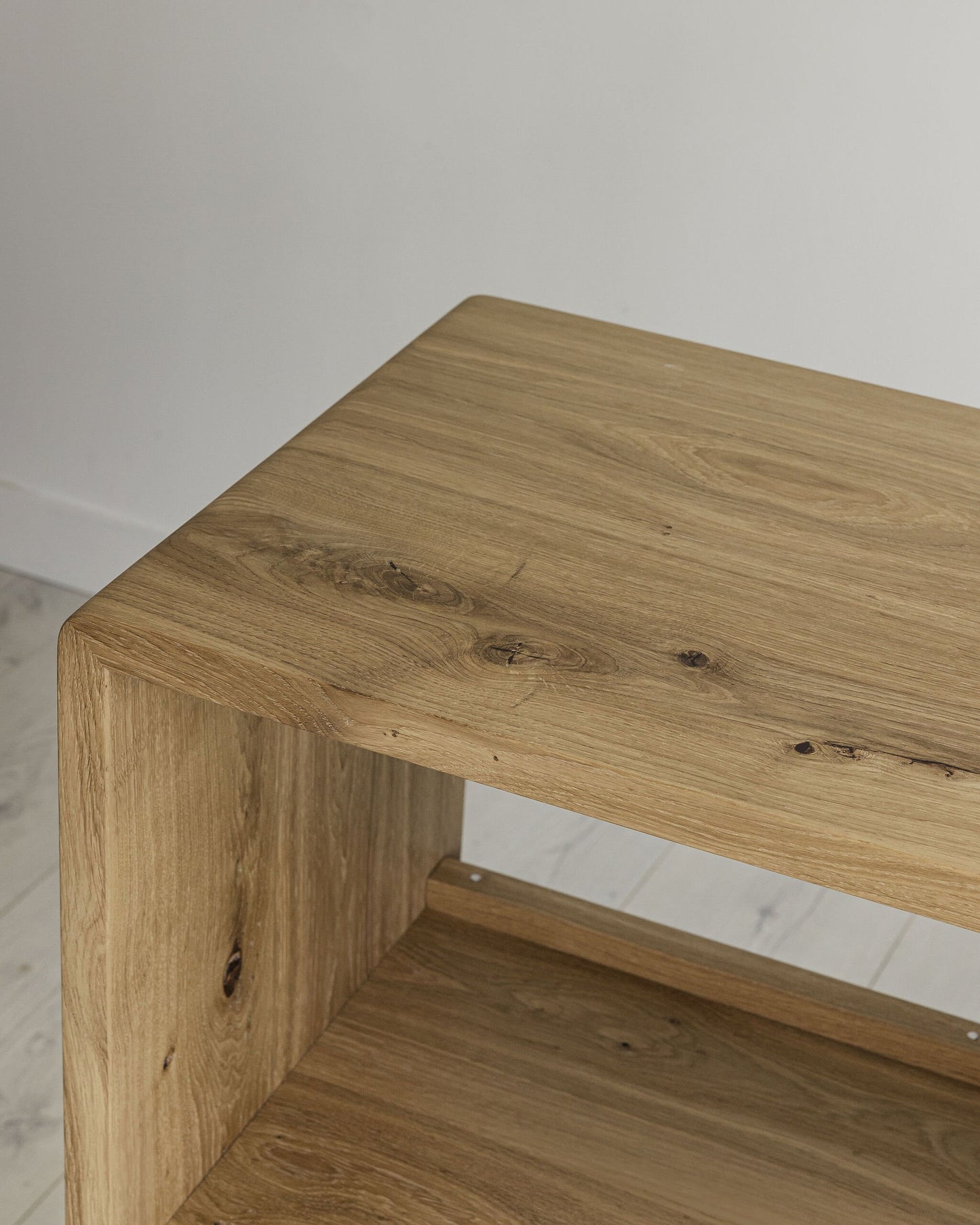 Solid Oak Two Shelf Record Player Stand With Round Profiled Edges