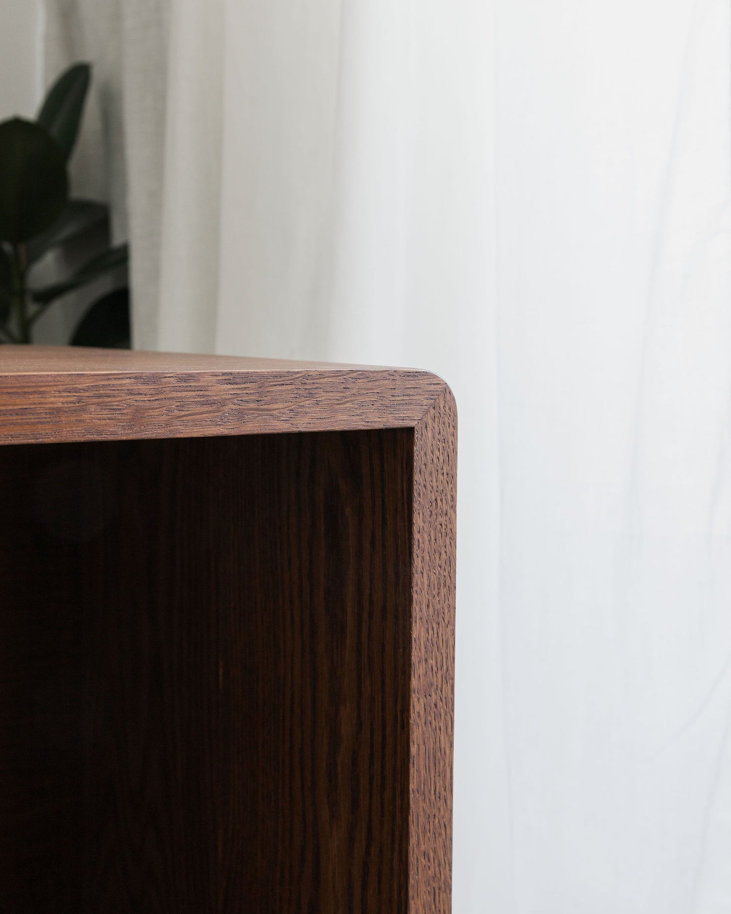 'Claremont' Dark Walnut Stained Solid Oak Record Player Stand With Oak Dividers And Rounded Edges