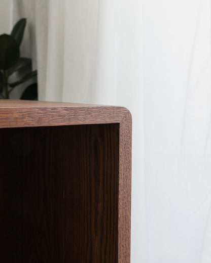 'Claremont' Dark Walnut Stained Solid Oak Record Player Stand With Oak Dividers And Rounded Edges