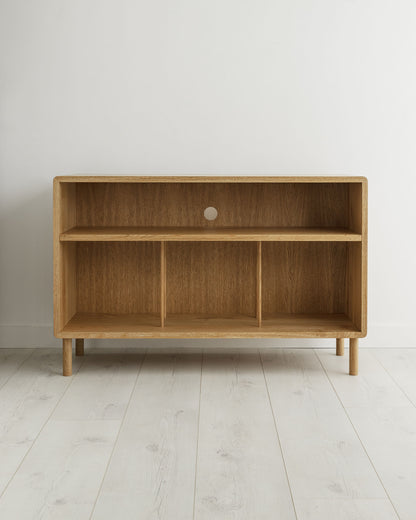 'Claremont SHELF' Solid Oak Record Player Stand With 7" Amp Shelf, Oak Dividers And Rounded Edges