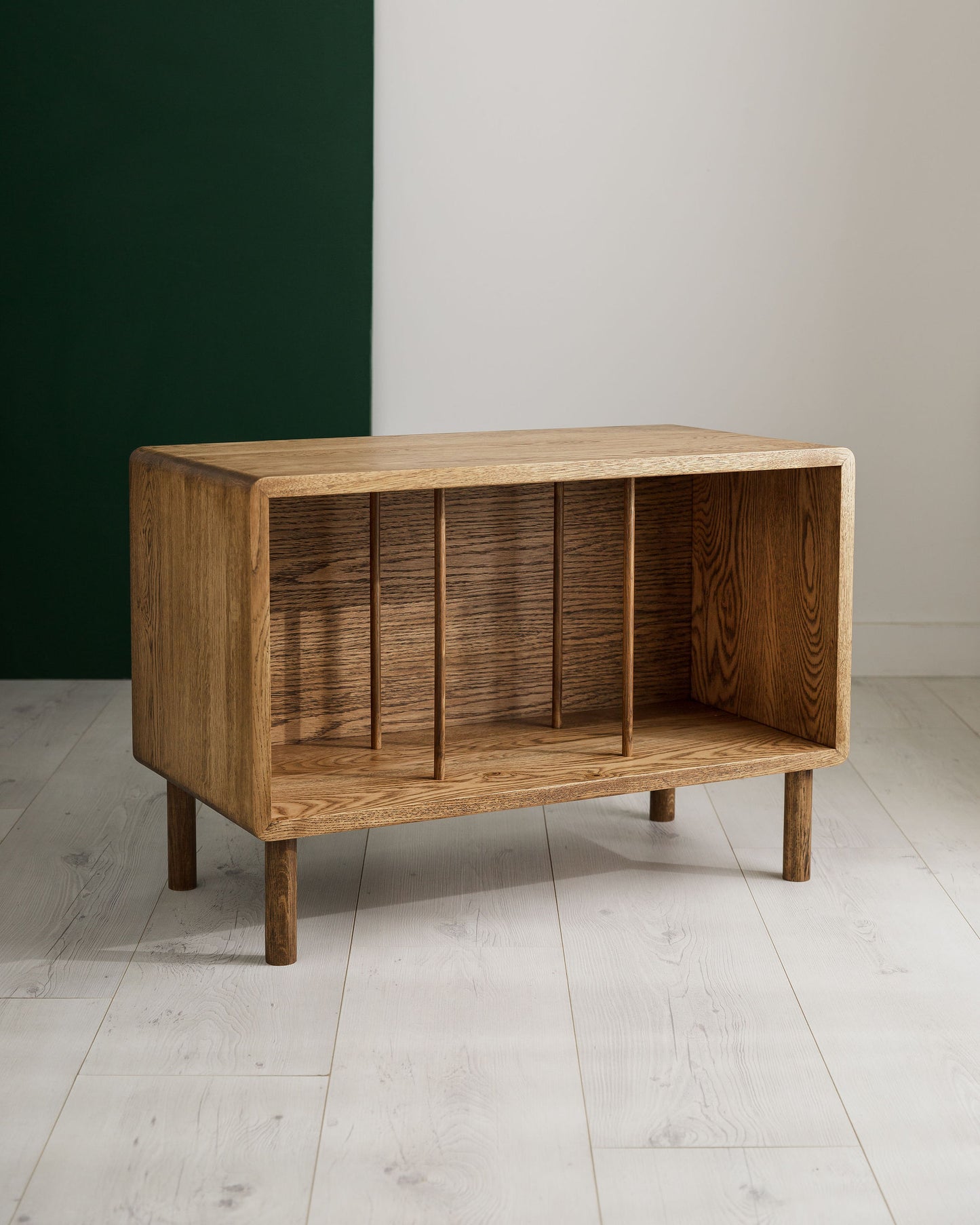 'Claremont' Dark Oak Record Vinyl Storage Unit With Oak Dividers And Rounded Edges