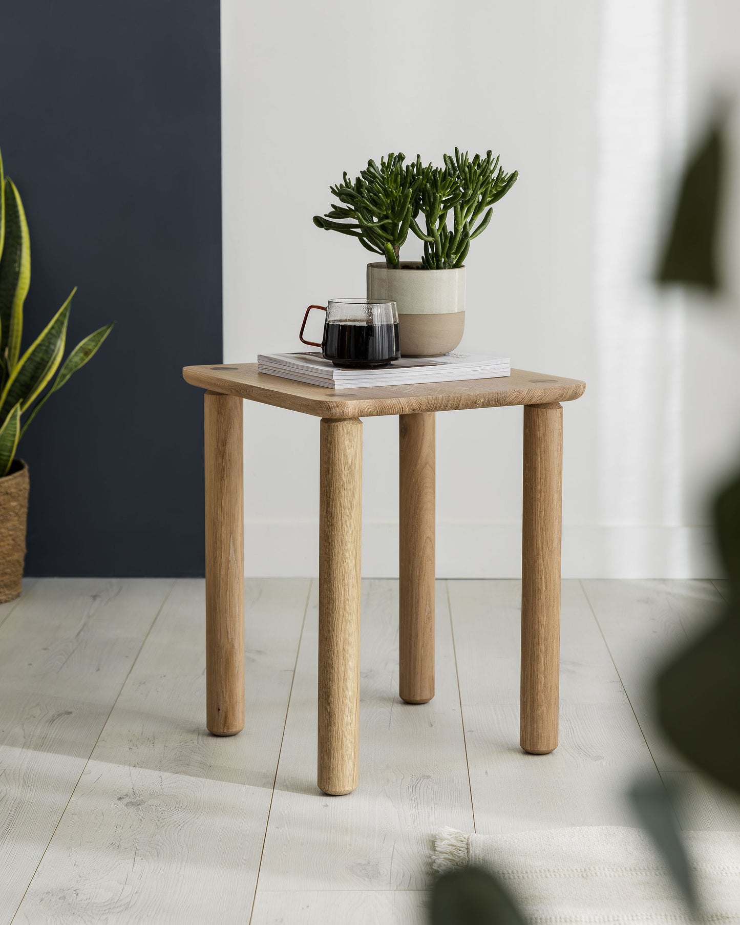 'Wellington' Side Table. Quarter Sawn Pippy Oak With Walnut