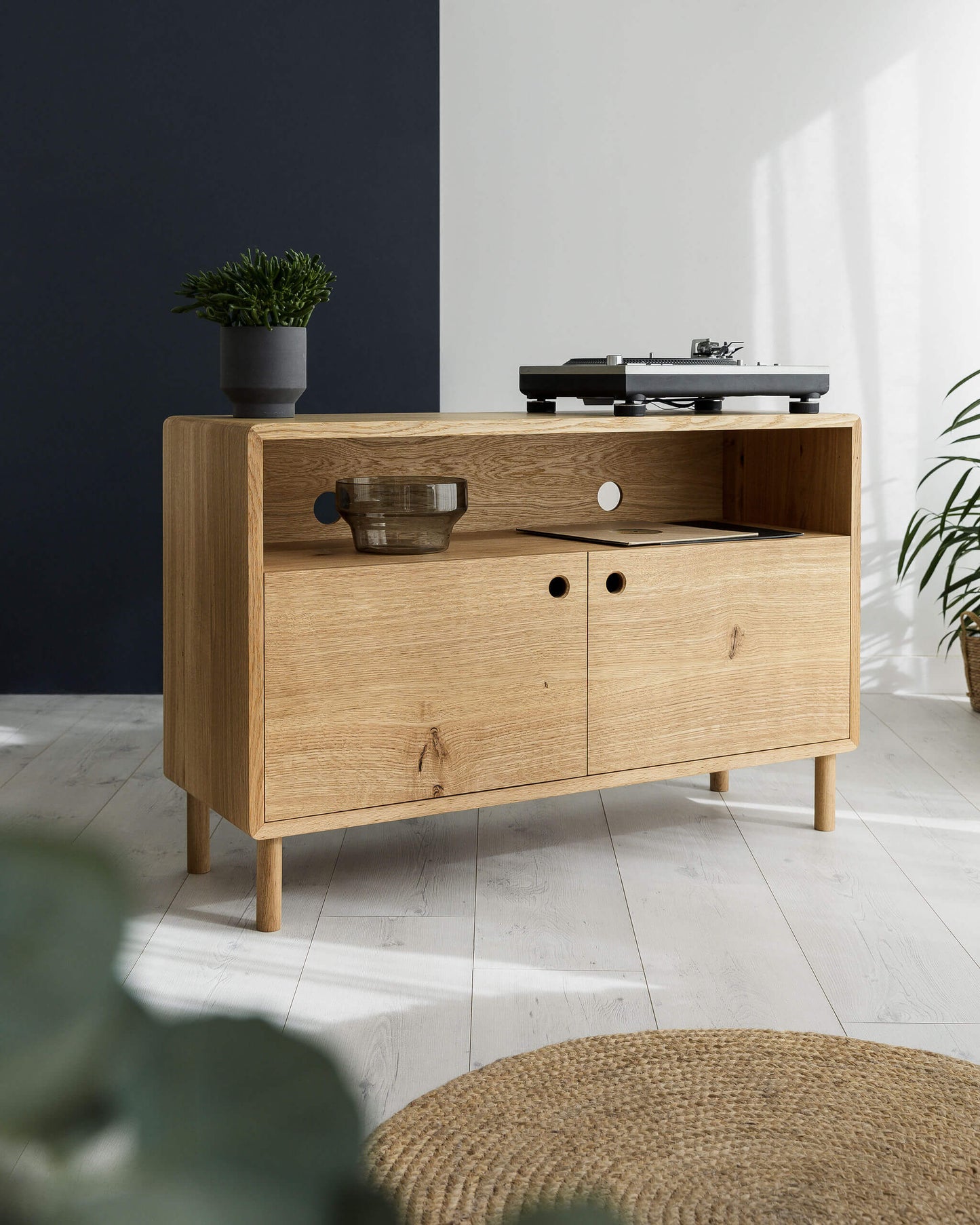 'Claremont CABINET' Solid Oak Record Player Cabinet With Vinyl Storage