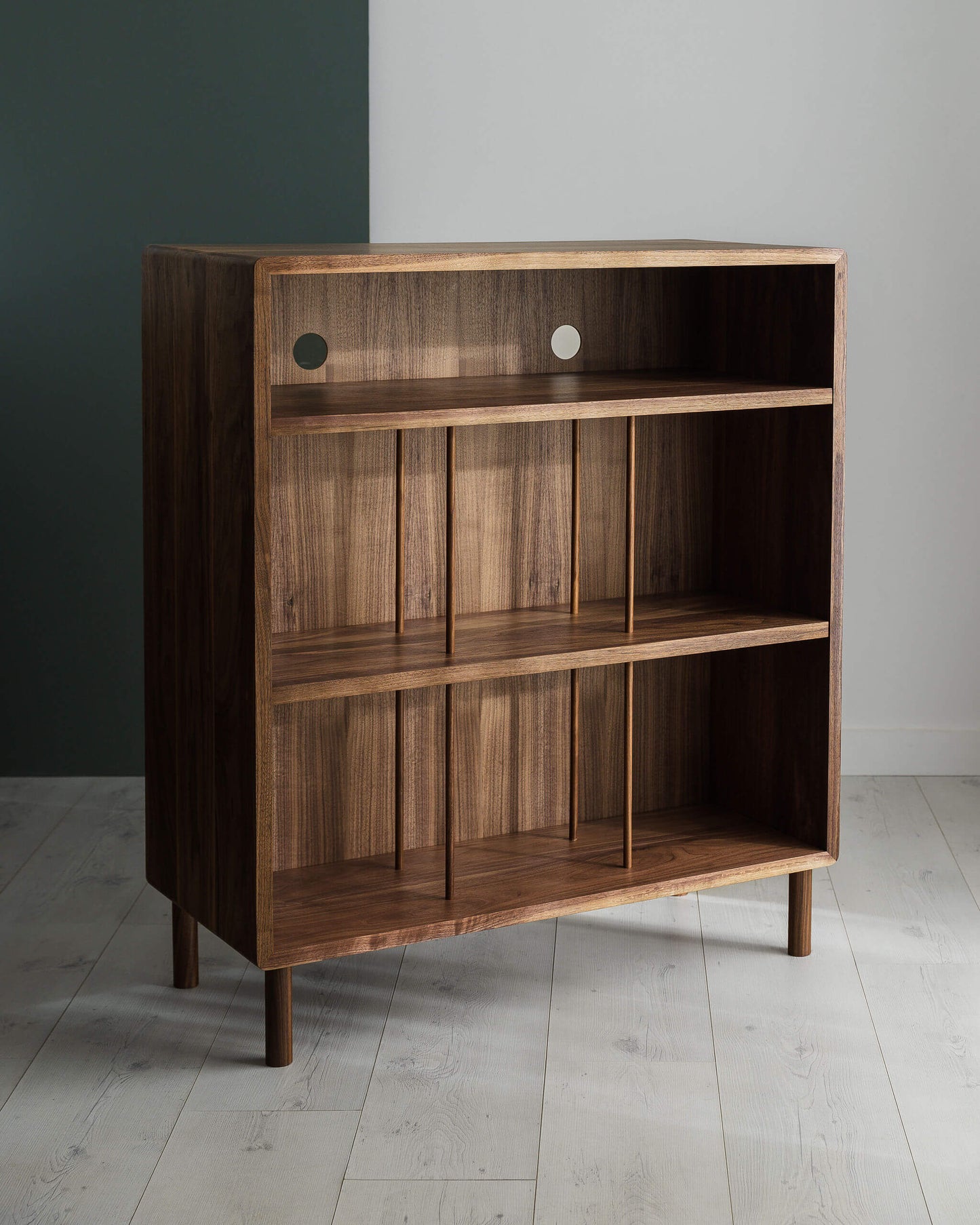 'Ashton' Walnut LP Storage Unit With Hi-Fi Shelf.