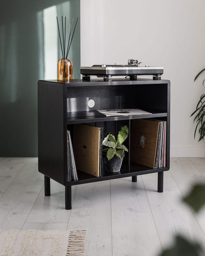 'Claremont SHELF' Solid Oak Record Player Stand With 7" Amp Shelf - BLACK SPECIAL EDITION