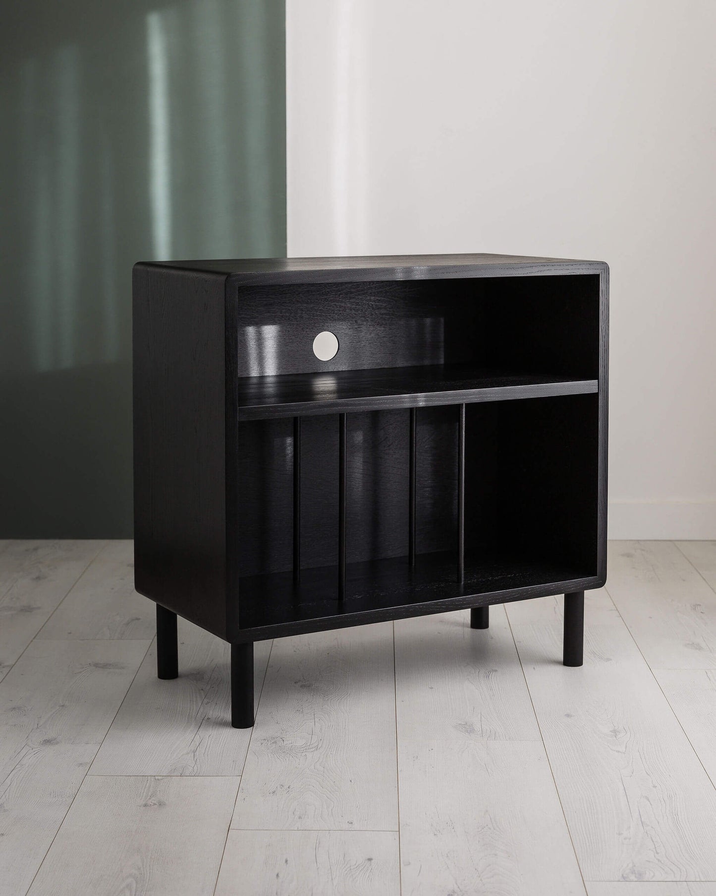 'Claremont SHELF' Solid Oak Record Player Stand With 7" Amp Shelf - BLACK SPECIAL EDITION