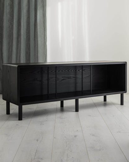 'Claremont' BLACK SPECIAL EDITION Oak Record Player Stand With Vinyl Storage