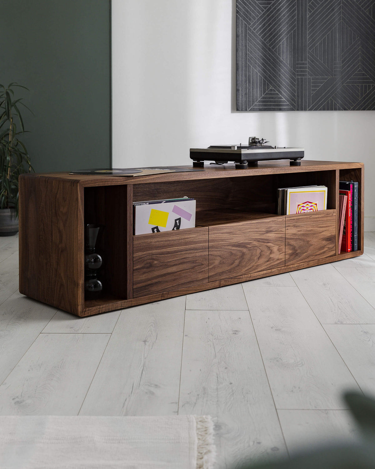 Solid Walnut Record Player Cabinet with Vinyl Drawers – Percival