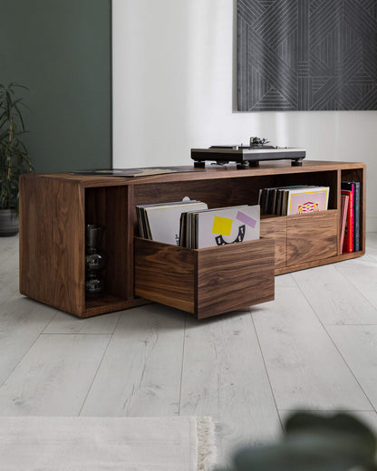 Solid Walnut Record Player Cabinet with Vinyl Drawers – Percival