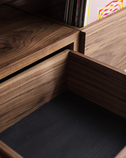 Solid Walnut Record Player Cabinet with Vinyl Drawers – Percival