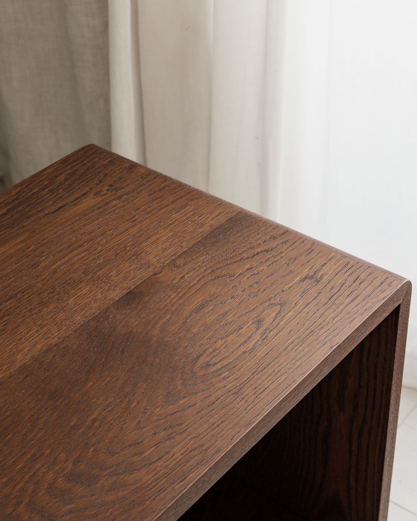 'Claremont' Dark Walnut Stained Solid Oak Record Player Stand With Oak Dividers And Rounded Edges