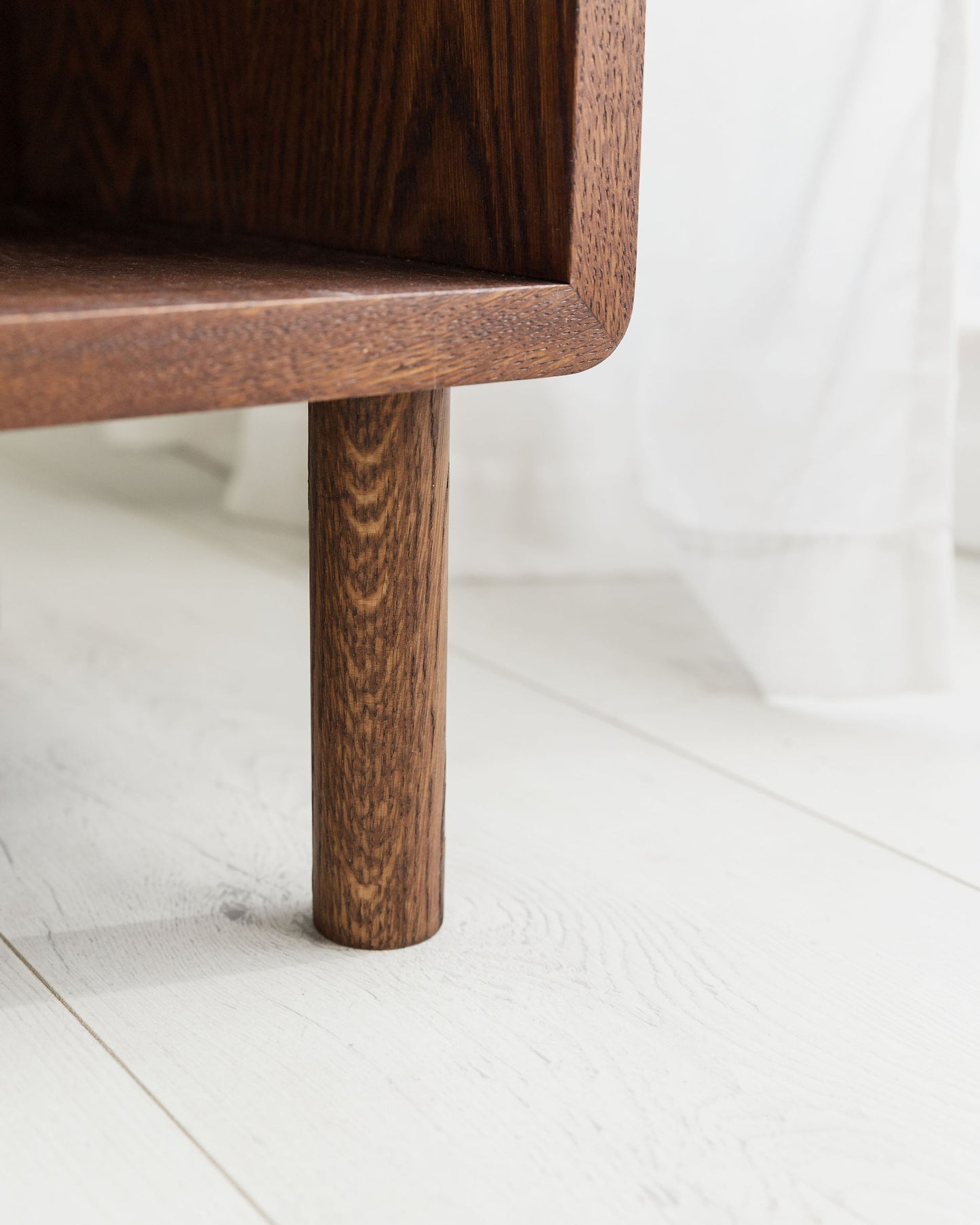 'Claremont' Dark Walnut Stained Solid Oak Record Player Stand With Oak Dividers And Rounded Edges