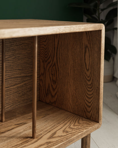 'Claremont' Dark Oak Record Vinyl Storage Unit With Oak Dividers And Rounded Edges