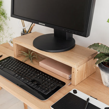 Solid Oak Hardwood Desk Monitor Stand Modern Office Table
