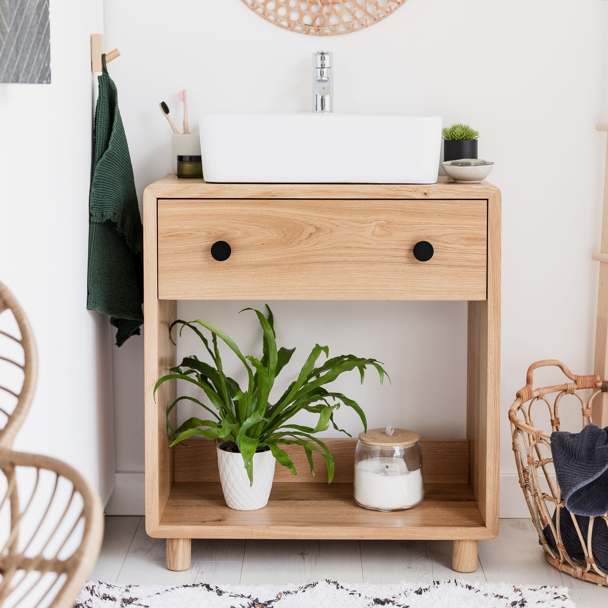 Solid oak vanity deals unit