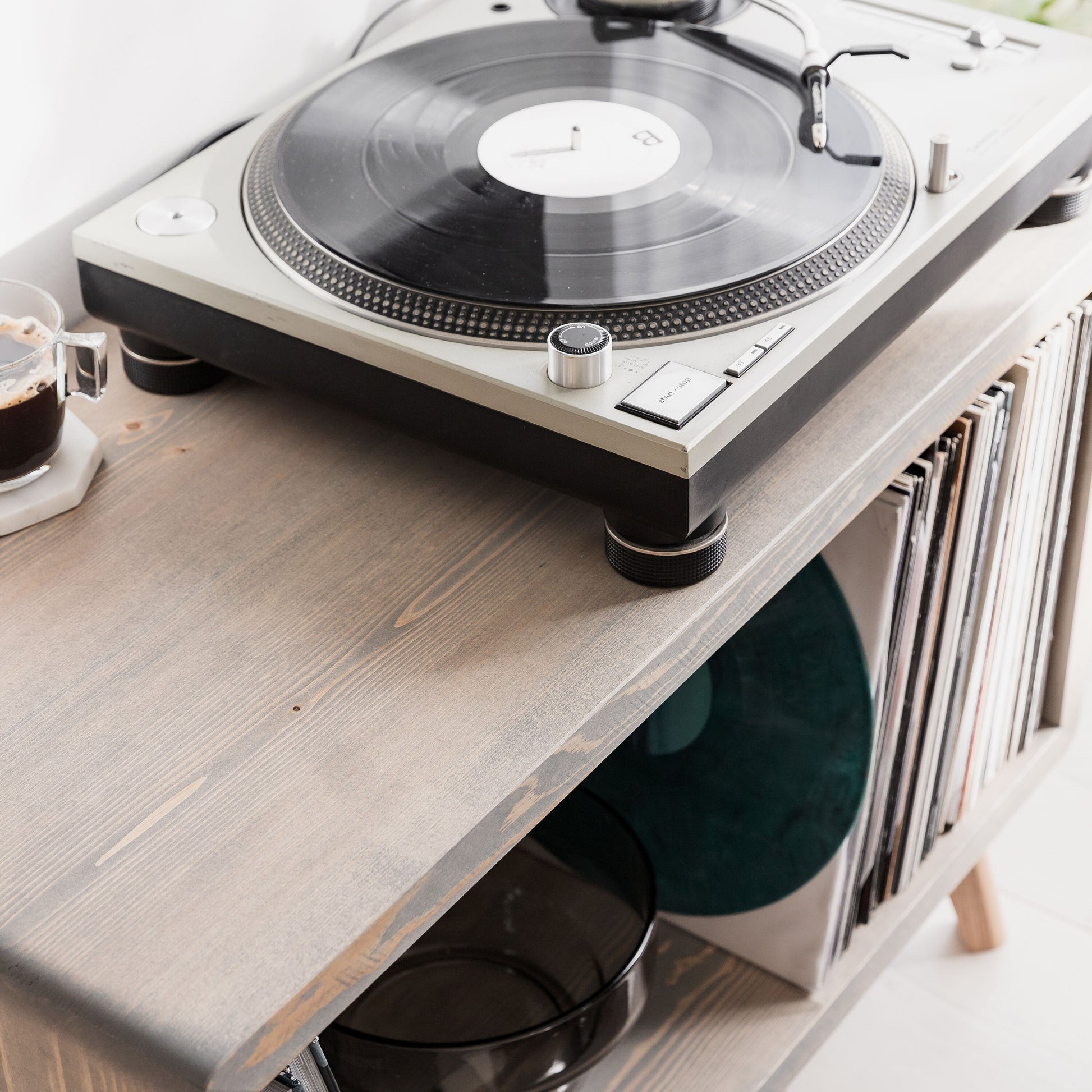 Record Player Stand Or TV Unit Vinyl Turntable Storage Rustic Industrial Oak Leg Solid Sustainable Wood Mid Century Modern Scandi Furniture