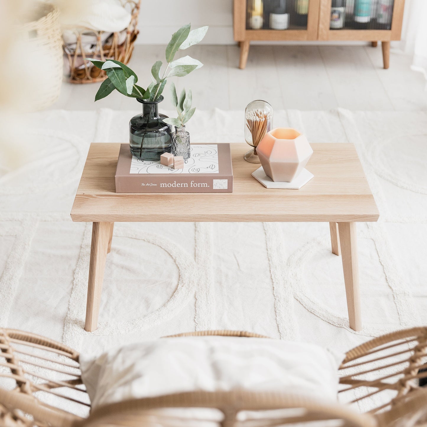Scandi Oak Coffee Table. Low Solid Modern Hardwood Side Bench. Mid Century Bespoke Hand Made In The UK. Modern Nordic Scandinavian Furniture