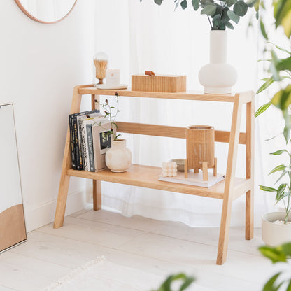 Solid Oak Low Profile Sloping Shelving Unit || CP004 || Hardwood Light Ladder Bookshelf || Bristol Based Workshop - Bespoke Custom Orders