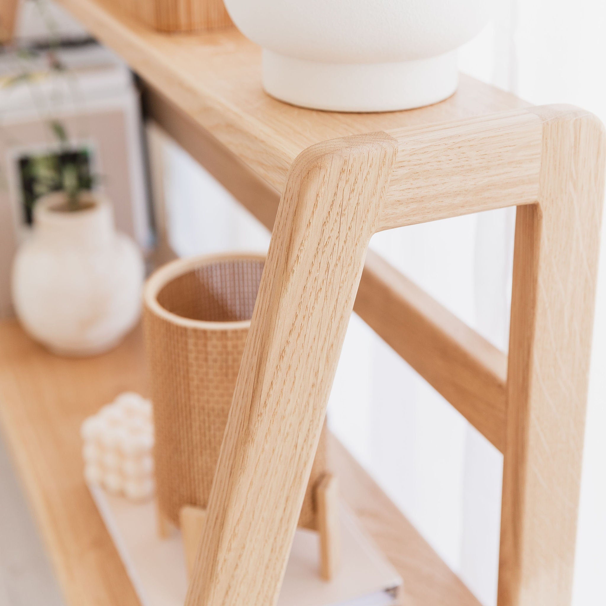 Solid Oak Low Profile Sloping Shelving Unit || CP004 || Hardwood Light Ladder Bookshelf || Bristol Based Workshop - Bespoke Custom Orders