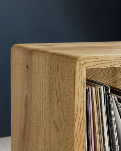 Solid Oak Record Player Stand With Oak Dividers And Rounded Edges