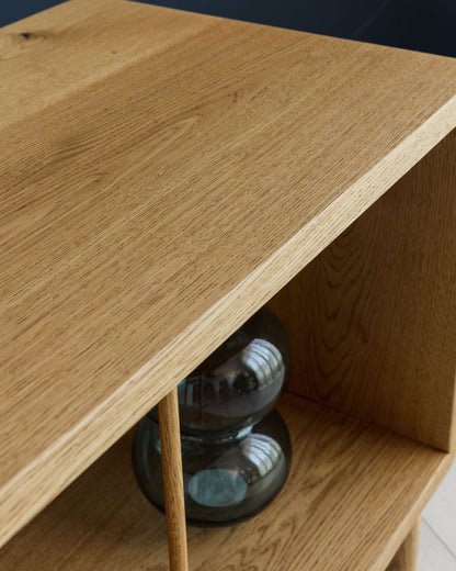 Solid Oak Record Player Stand With Oak Dividers And Rounded Edges