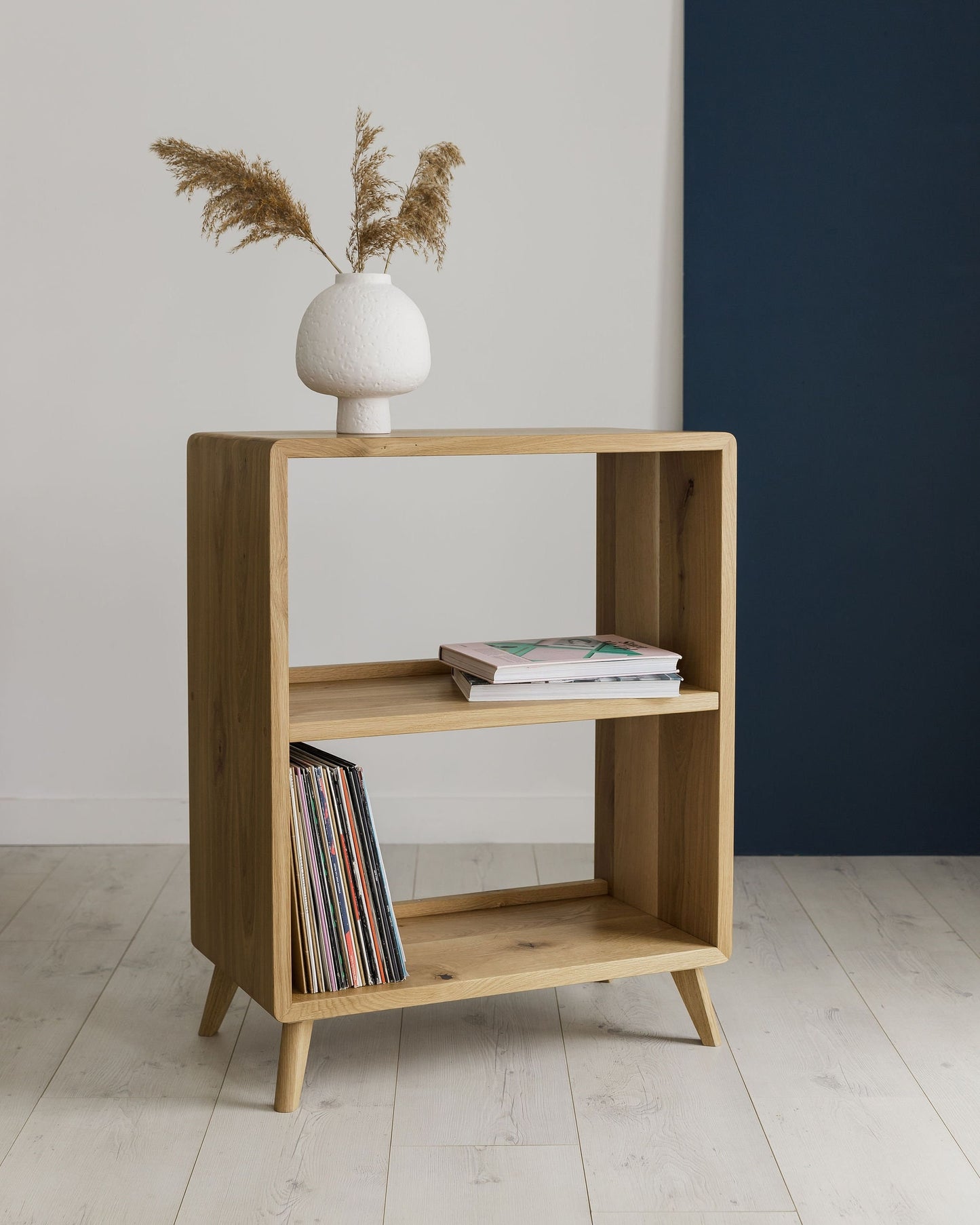 Solid Oak Two Shelf Record Player Stand With Round Profiled Edges